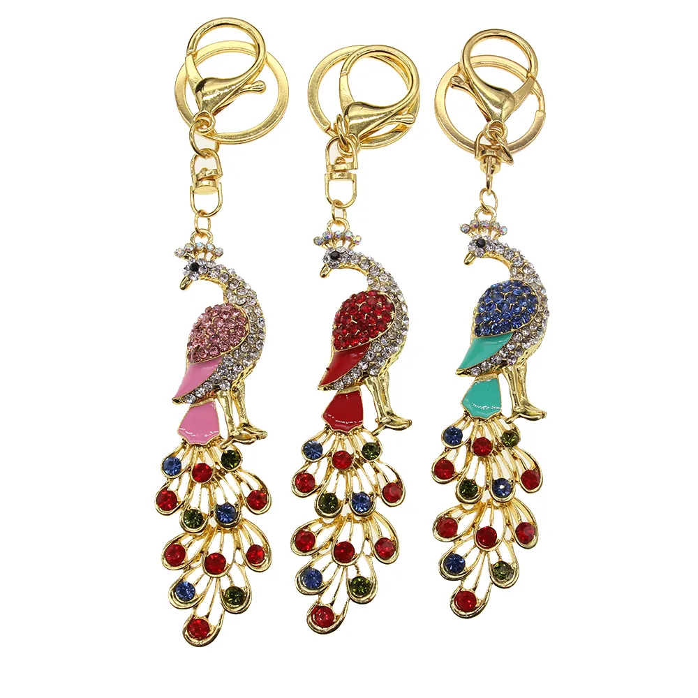 EMAMEL CRYSTAL KEYCHAIN ​​Luxury Multicolor Rhinestone Animal Peacock Pendant Charm Form Keyring For Gift