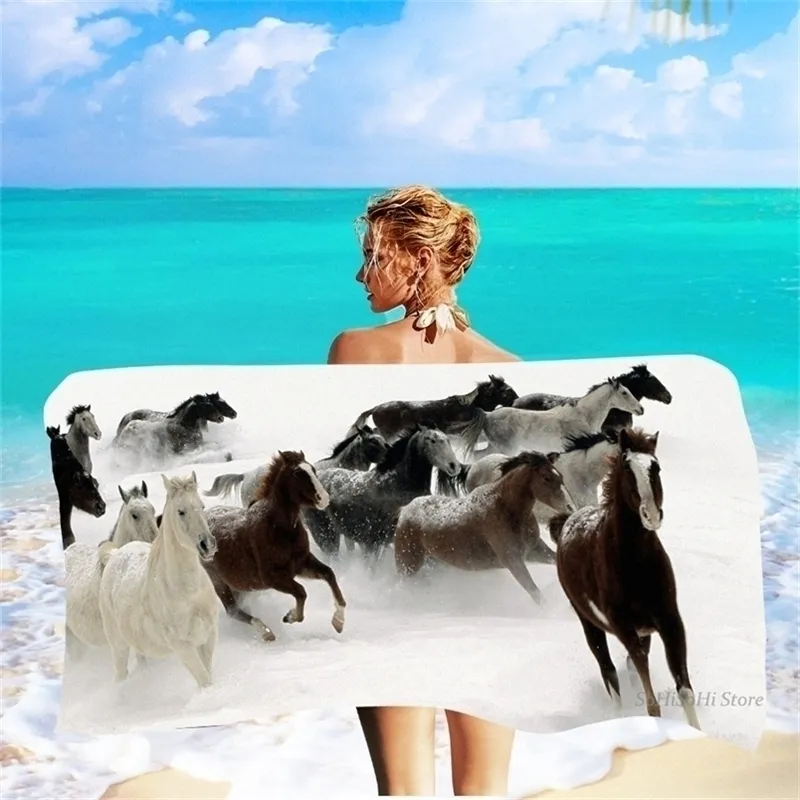 Running White Horse Beach Summer Animal s Bathroom Bar Bath Swimming Custom Name s Kids Gift Quick Dry Towel 220616