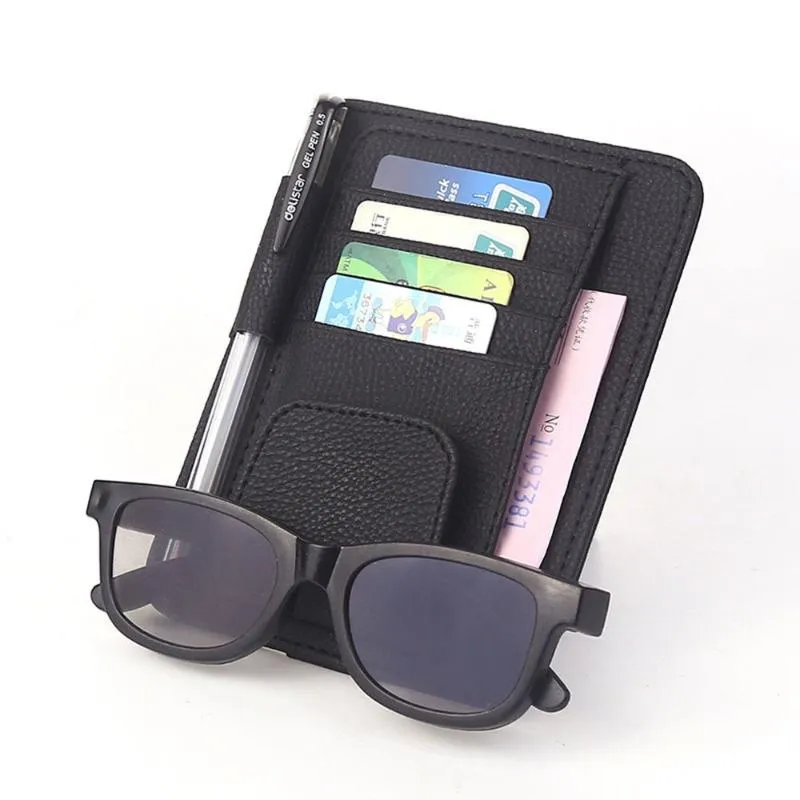 Auto -organisator Duurzame lederen zon Vizier Storte bril Bill Wallet Holder Ticket Clip Auto Interior AccessoryCar