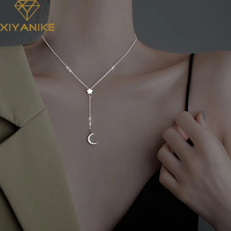 Pendant Necklaces Silver Plated Moon Star Zircon Necklace Female Fashion Simple Temperament Romantic Handmade Couple GiftPendant