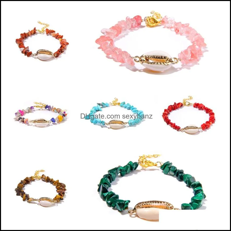 shell charm natural stone chips bracelets for woman bohemian conch bangles quartzs crystal reiki metal chain ethinc jewelry gift mixed