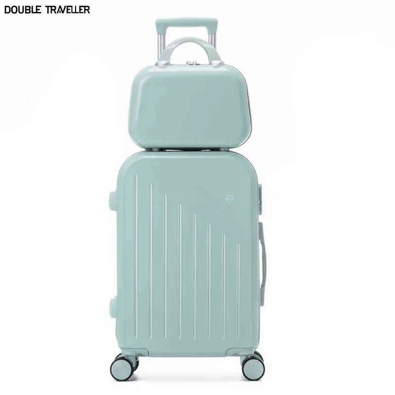 Bit rese resväska sätta kvinnor rullande bagage med kosmetisk väska vagn ABS Carry On J220708 J220708