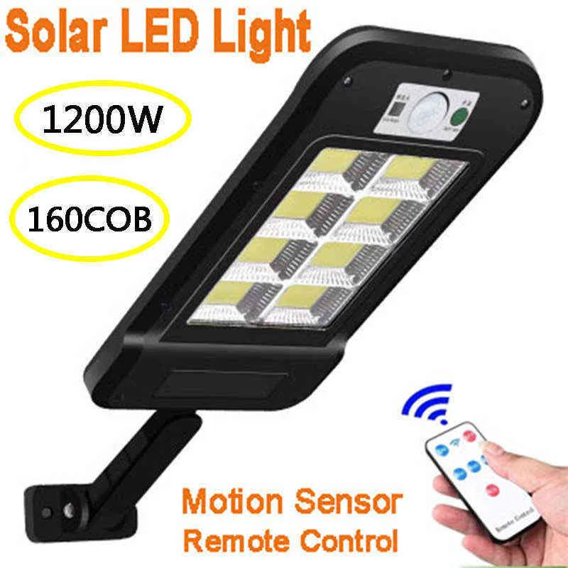 Cob Solar Led-straßenleuchte Wasserdicht Pir Motion Sensor Smart Fernbedienung Lampe W Outdoor Garten Sicherheit Wand licht J220531