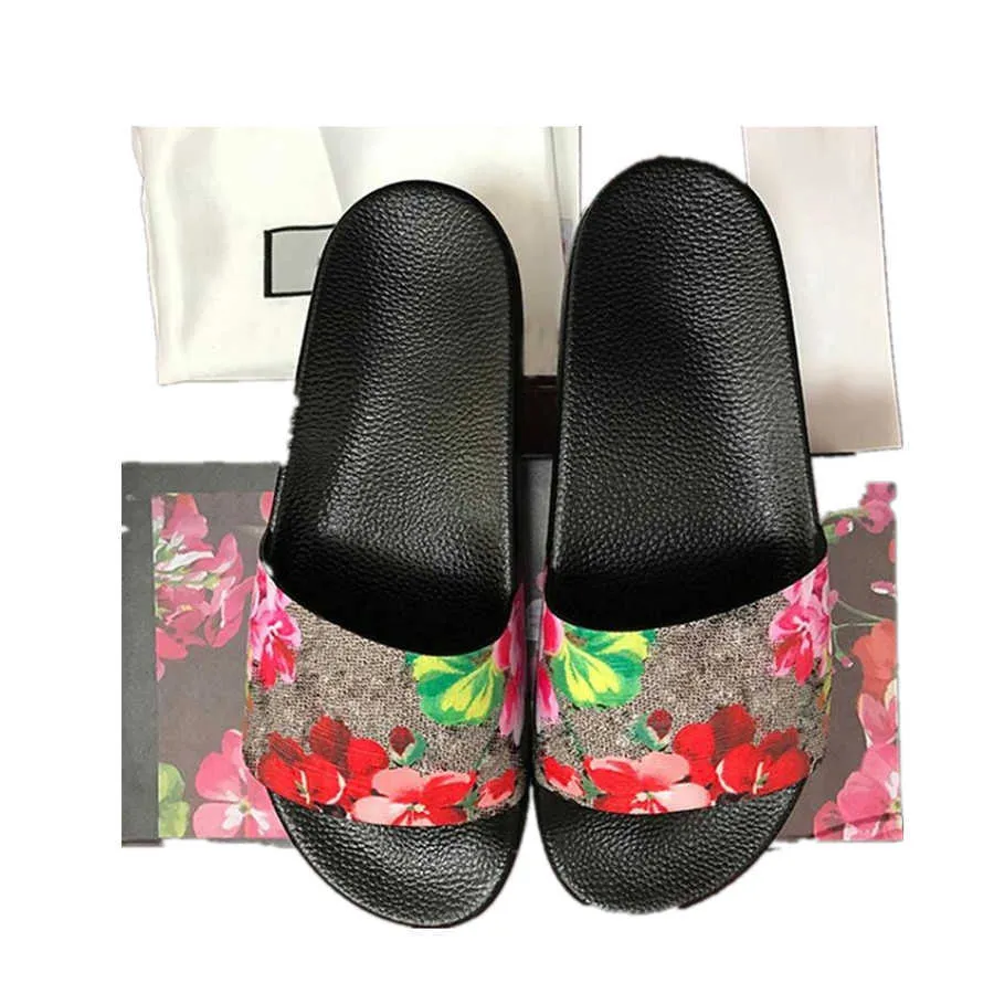 2022 디자이너 슬라이드 남성 여성 슬리퍼 오리지널 박스 먼지 가방 꽃 인쇄 가죽 플랫폼 신발 패션 럭셔리 브랜드 여름