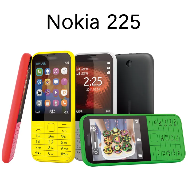 225 Original desbloqueado Nokia 225 Core único 2,8 polegadas 2MP Câmera 2G GSM FM Bluetooth MP3 Player RENALIZADO