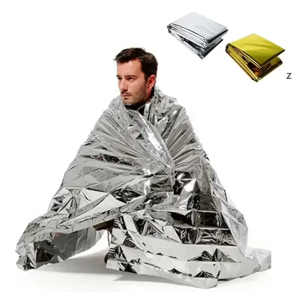 Coperte termiche portatili Bomboniere per feste Impermeabili di emergenza Foil Termico di primo soccorso Salvataggio Coperta salvavita per esterni 210x130 cm