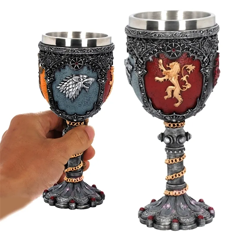 Mini chope à bière trône de fer chope épée verre à vin tasses et tasses en résine en acier inoxydable gobelet verres Mark FanGot cadeau 220727