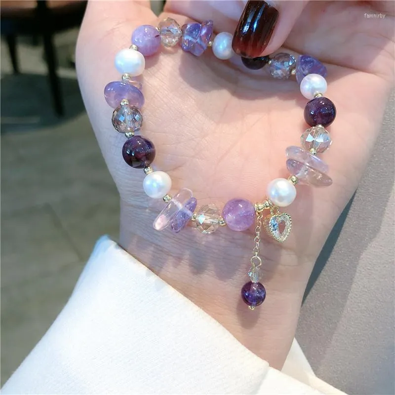 Beaded Strands Arrival Love Heart Natural Freshwater Pearls Purple Crystal Stones Bracelets For Women Female Fashion Jewelry YBR493 Fawn22