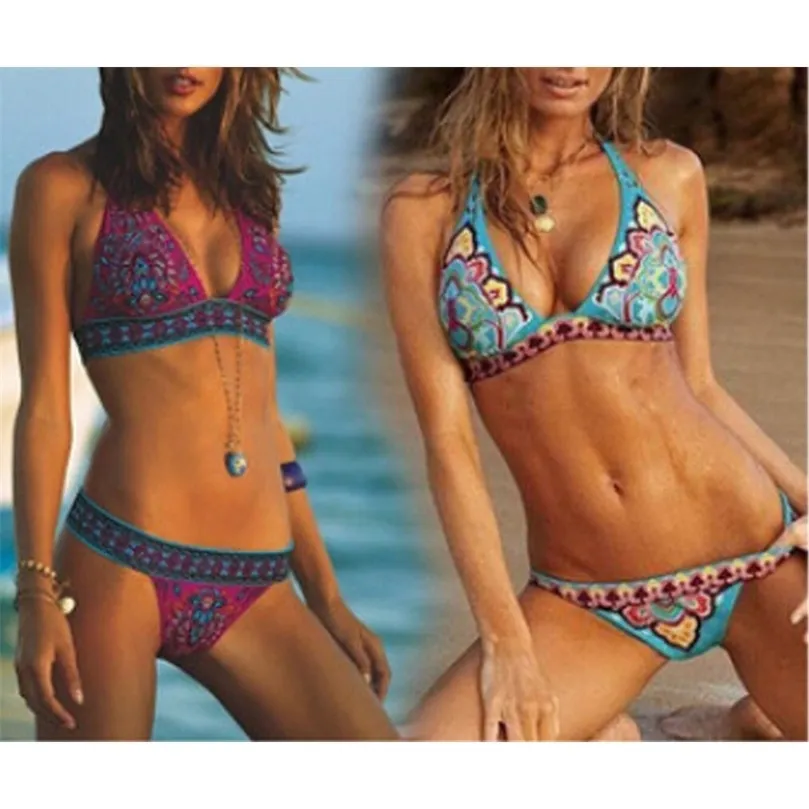 Vrouwen zomer sexy etnische print zwempak bikini set push -up verbanden zwemkostuum badkleding badmode strandkleding 220527