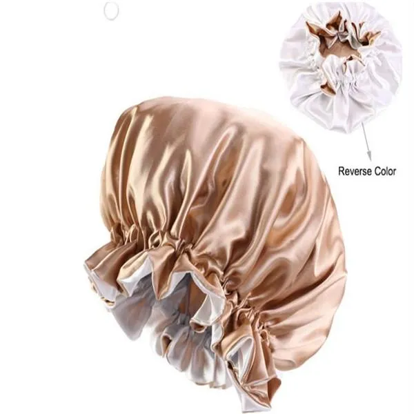 New Silk Night Cap Hat Double side wear Women Head Cover Sleep Cap Satin Bonnet for Beautiful Hair - Wake Up Perfect Daily Factory Sale a036