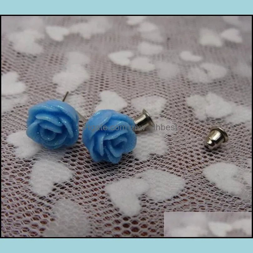 wholesale Price Fashion Multicolor Resin Rose Earrings Flower Stud Earring For Women Flower Free ShippingTL1 337 J2