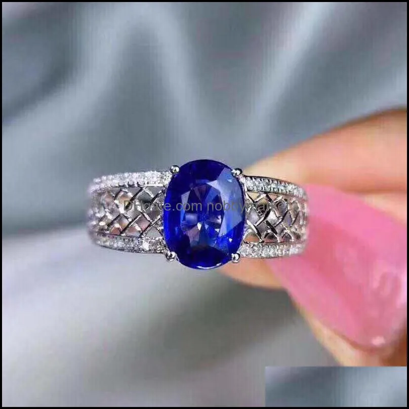 Cluster Rings Blue Sapphire Ring Per Jewelry 925 Sterling Silver 6*8mm 1.6ct Gemstone Fine Women J2120318