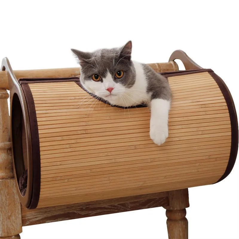 Natural Bamboo Radiator Cat Bed Home Tent Cat Tunnel Toys Hanging Wall Cat House Mat Habitat Cat Scratch Board Toys Pet Products7