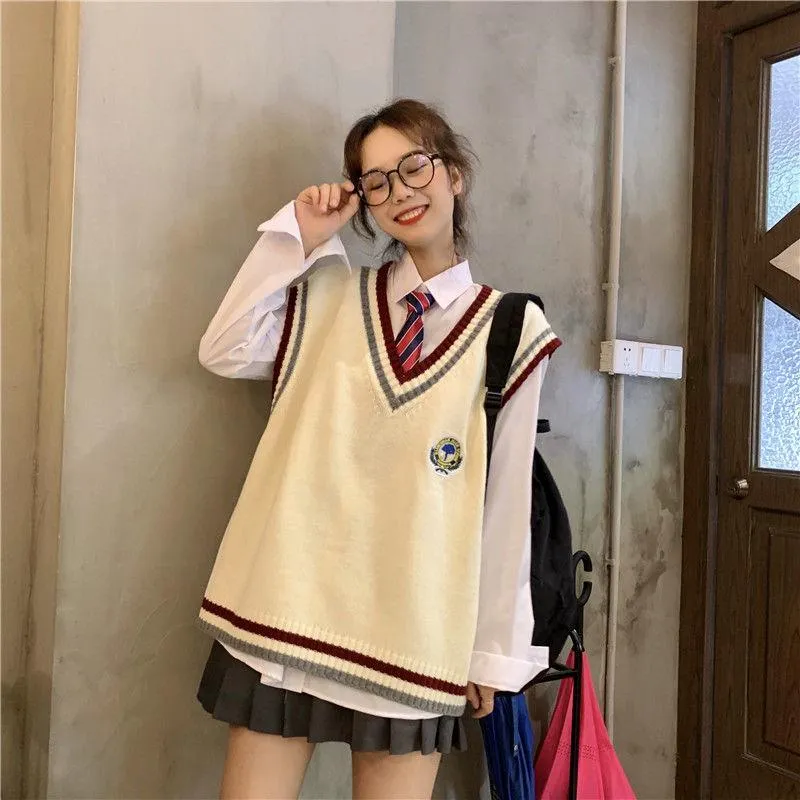 Kläder sätter preppy pullover jk tröja lösa avslappnade långa ärmar 2022 japansk student långärmad stickad v-hals skol uniformkläder