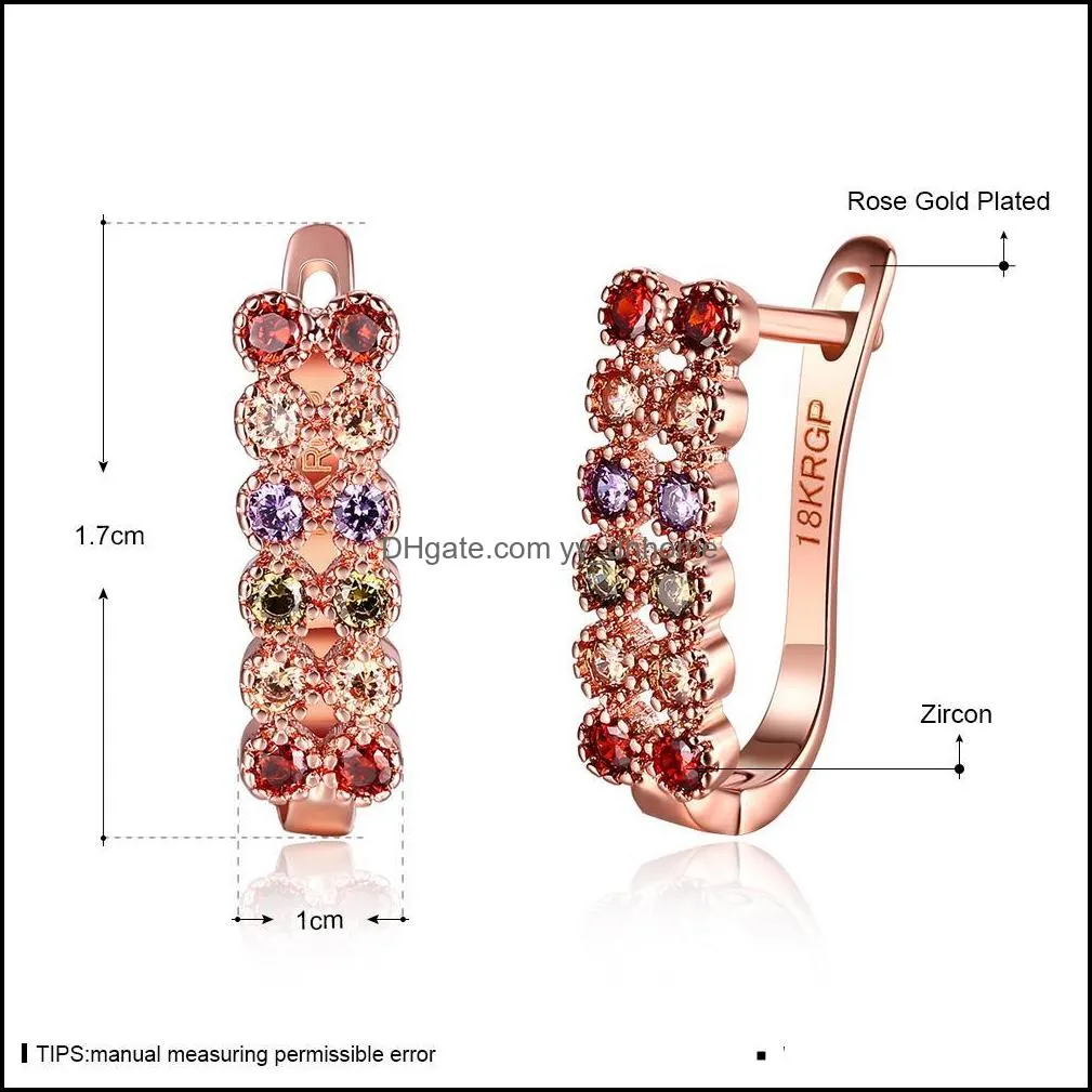 beautiful design 18k rose gold plated clip earrings with zircon women fashion party jewelry