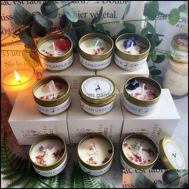 Aromatherapy Crystal dry flower candle with gift box Golden/Silver tins scented candles parfumee Home Decoration collection item