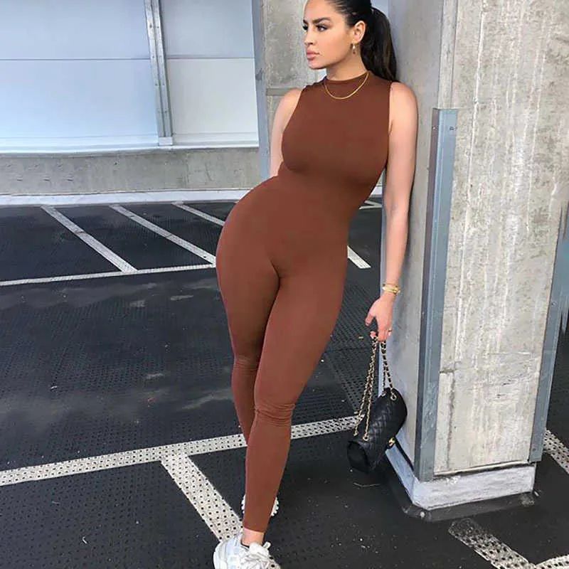 Casual Solid Bodycon ärmlösa jumpsuits Sportig träning Active Wear Skinny 2022 Summer Rompers Dam Jumpsuit Mode