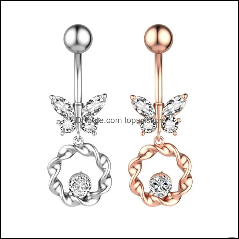 Body Arts 14g Dangle Butterfly Zircon Belly Button Ring CZ Navel Piercing Jewelry for Women Girls Drop Delivery 2021 TopScissors DHD6W