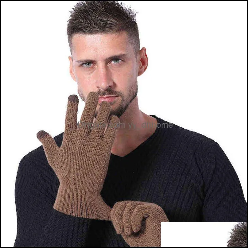 textile non-slip touch screen thicken warm solid color knitted gloves stretch glove imitation wool full finger outdoor skiing cycling
