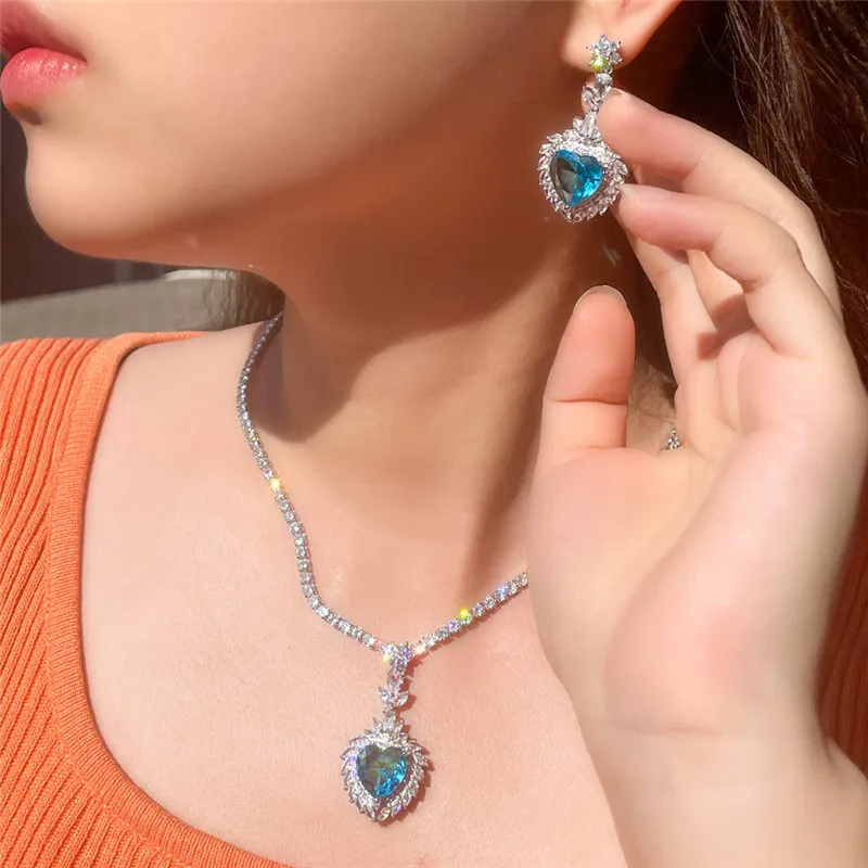 Designer Heart Tennis Blue Diamond Necklace And Earring Set In Blue And  Green With AAA Zirconia For Women Perfect For Weddings And Parties From  Dm_jewelry, $19.49