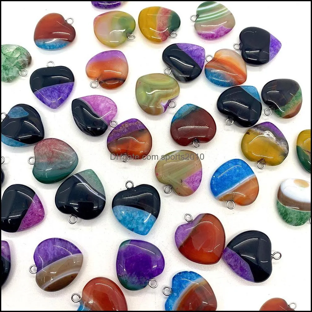 20mm rainbow stripped agate stone love heart charms pendants trendy for jewelry making wholesal sports2010