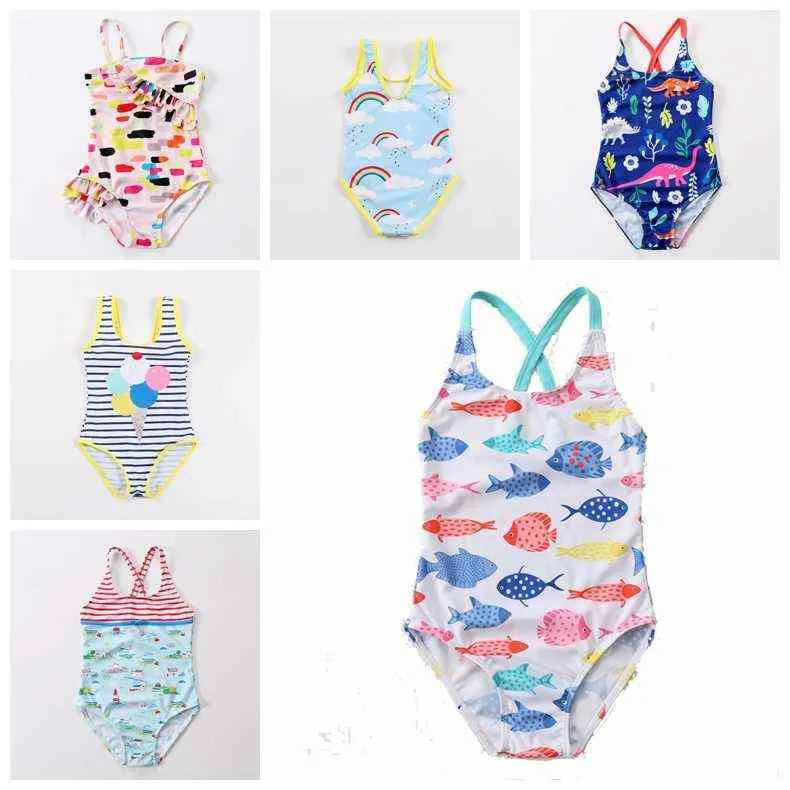 design bebê meninas swimwear cisne peixe carro arco-íris dianasour balão impresso bebês bonitos beeh wear crianças crianças banhos