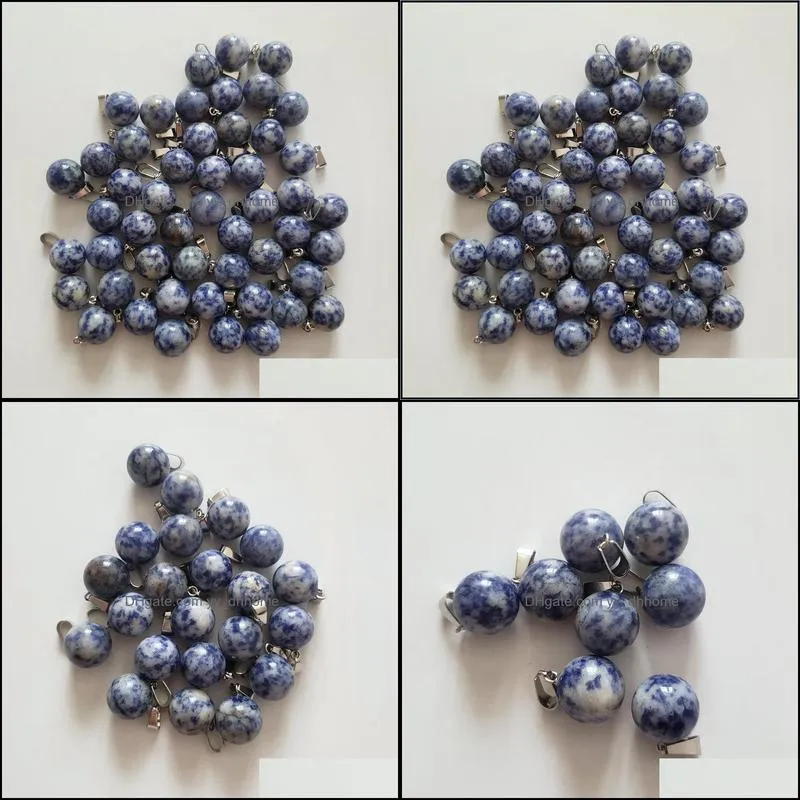 wholesale 50pcs/lot fashion natural sodalite stones round ball shape charms pendants fit necklace