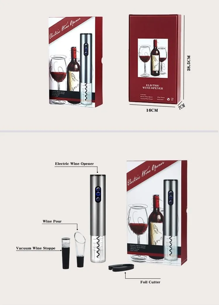 Sunway bar accessories automatic corkscrew electric wine opener set with wine stopper,wine pourer and foil cutter include