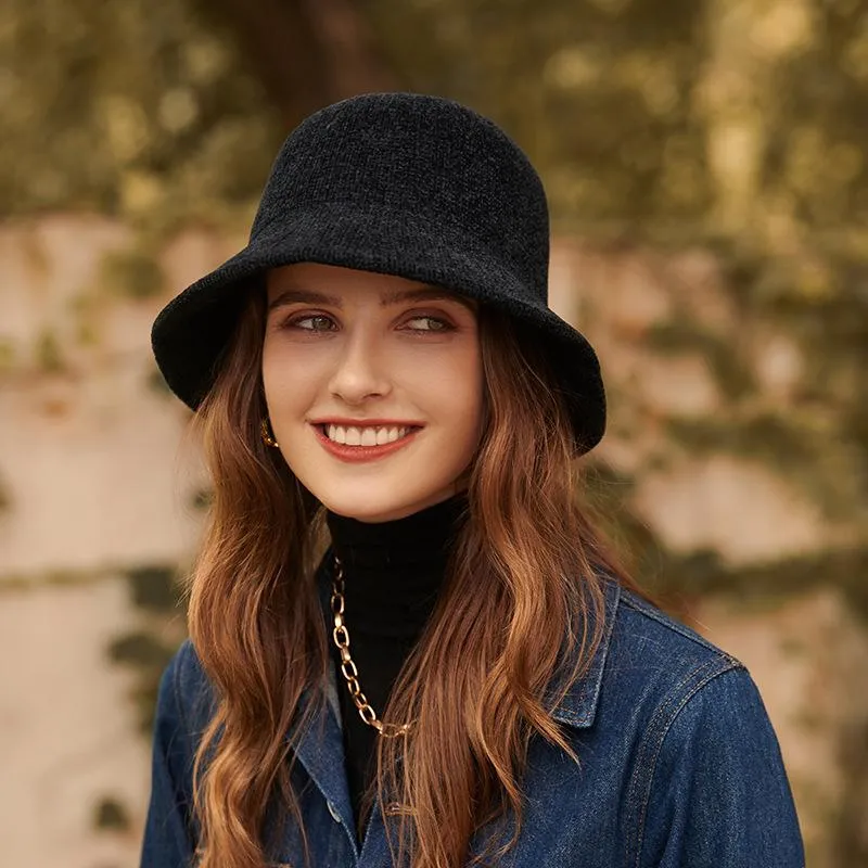 Berets Autumn Winter Fisherman Hat Female French Elegance Fashion Metal Panama Cap Simple Elegant Dome Bucket For WomenBerets