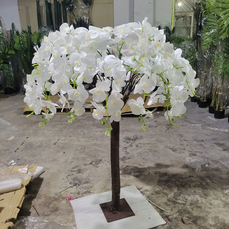 150 cm de haut de la fleur artificielle phalaenopsis arbre simulation plante Pot de papillon blanc