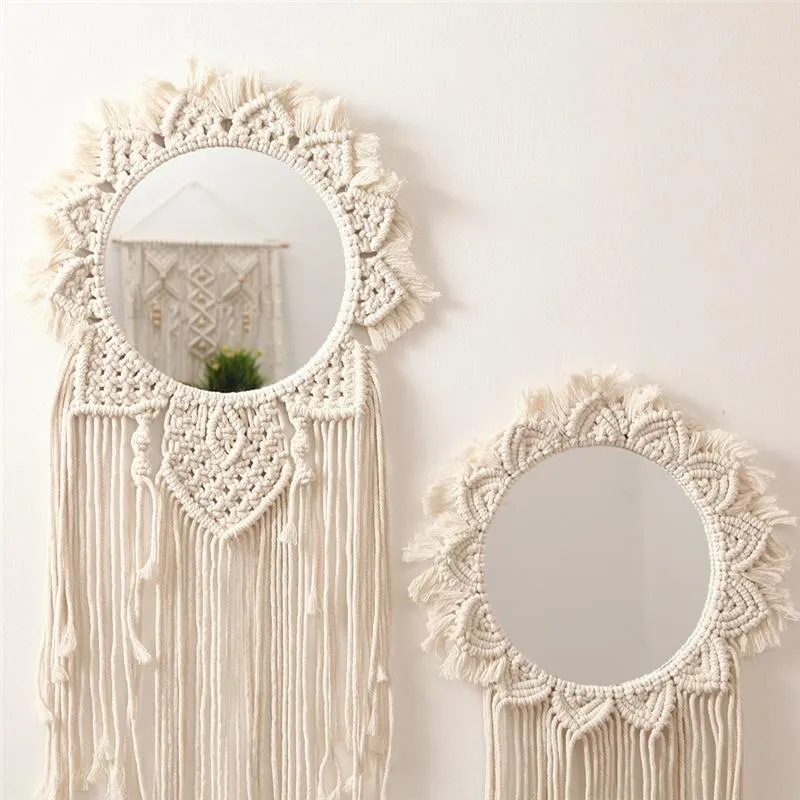 Mirrors Boho Macrame Tapestry Decorative Mirror Wall Hanging Art Decor Ornament For Home Decoration Handmade Woven MirrorMirrors