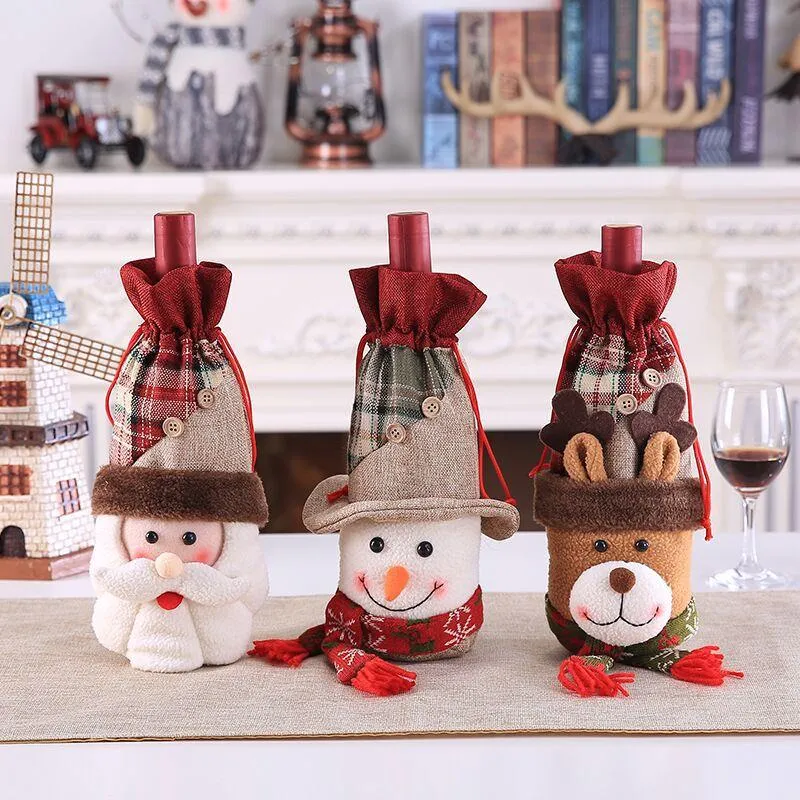 Christmas Wine Bag Cloth Santa Clause Wines Bottle Package Christmas Day Decoration Drawstring Packets Home Party Decor