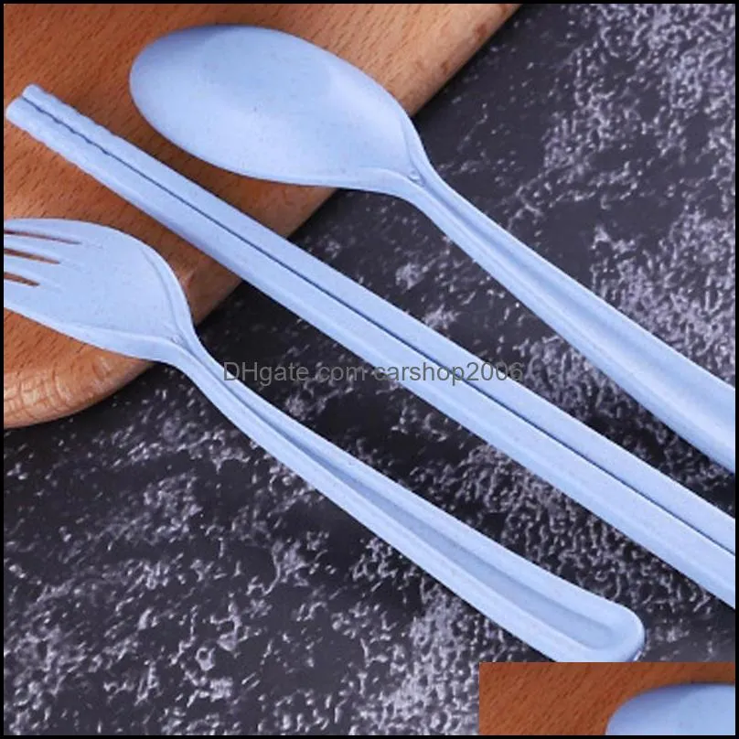 healthy environmental wheat straw cutlery set portable tableware spoon fork chopsticks flatware kitchen europe style for travel picnic