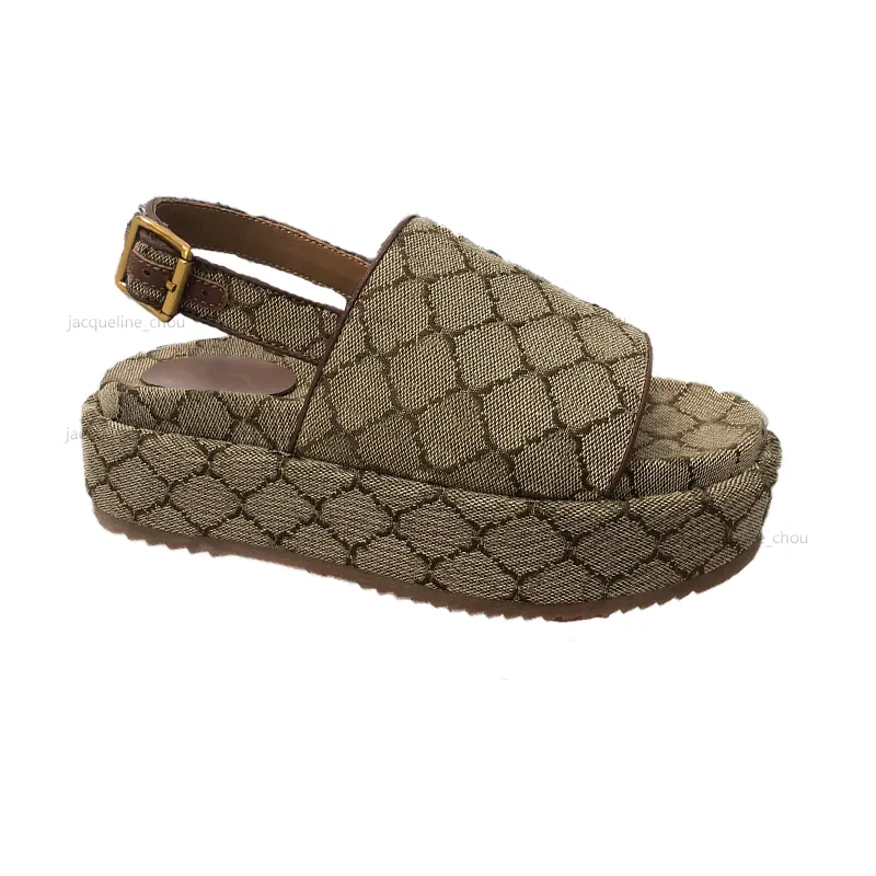 Sandales Designer Fashion Plate-forme Slide Broder Toile Beach Sandale décontractée pour femme 6cm Fond épais en cuir véritable Slingback Pantoufles Taille 35-44