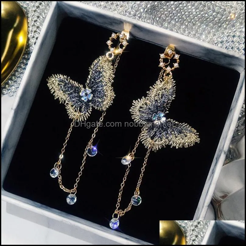 Brincos de lustres de candelabro Jóias de fada coreana Butterfly Long for Women Girl Ear Adornment Llight Circle Rhinestone Tassel Made Drop D Drop D