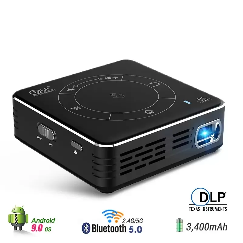 3D Projector Android 9.0 WIFI Bluetooth Decoding 4K Active Touch Portable DLP Projector Cinema GYM 3000mAh Large Battery C99