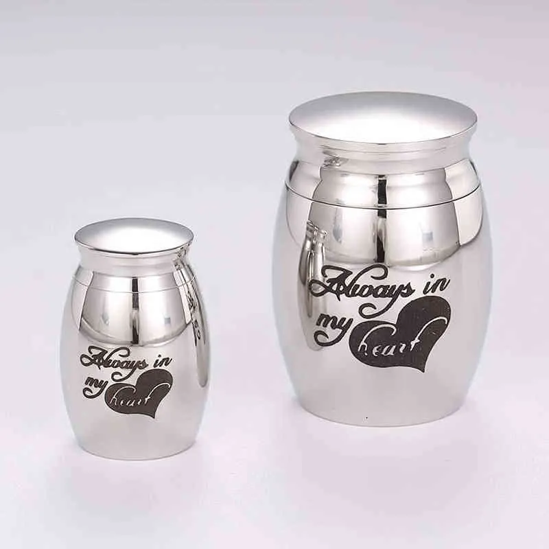 High 25mm/40mm Decorative Memorial Keepsake Stainless Steel Cremation Urns for Human Pet Ashes -Always in My Heart Y220523