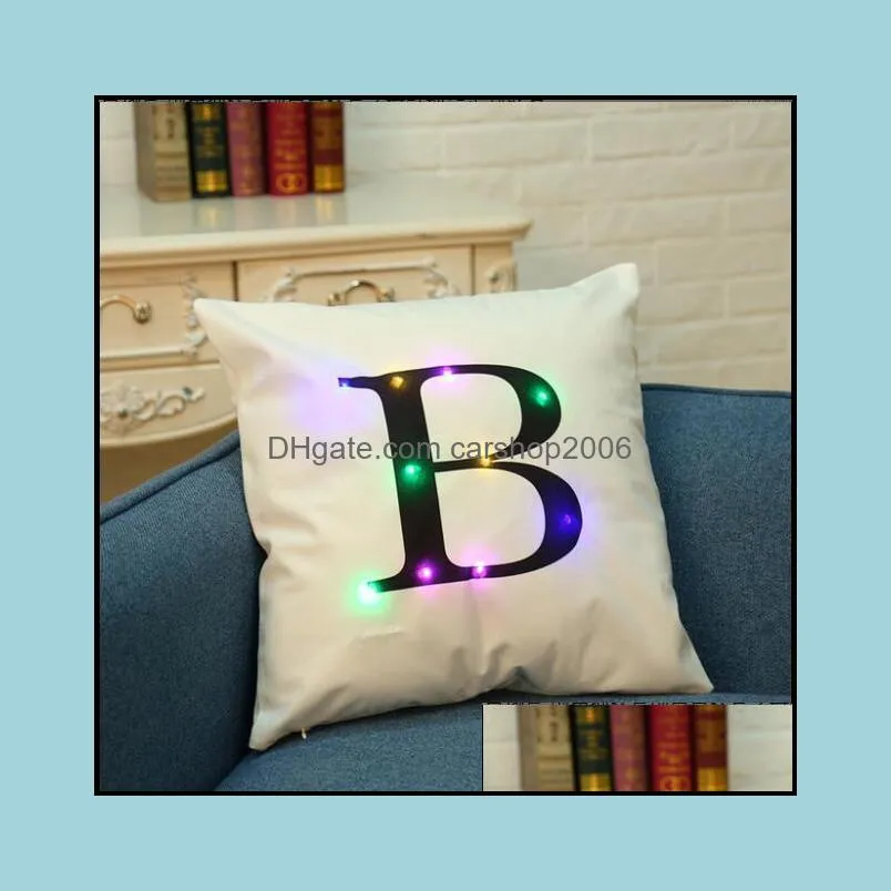 led letters pillow case cushion cover a-z english letter pillowcases linen cotton throw pillowcases sofa car pillowcover free dhl