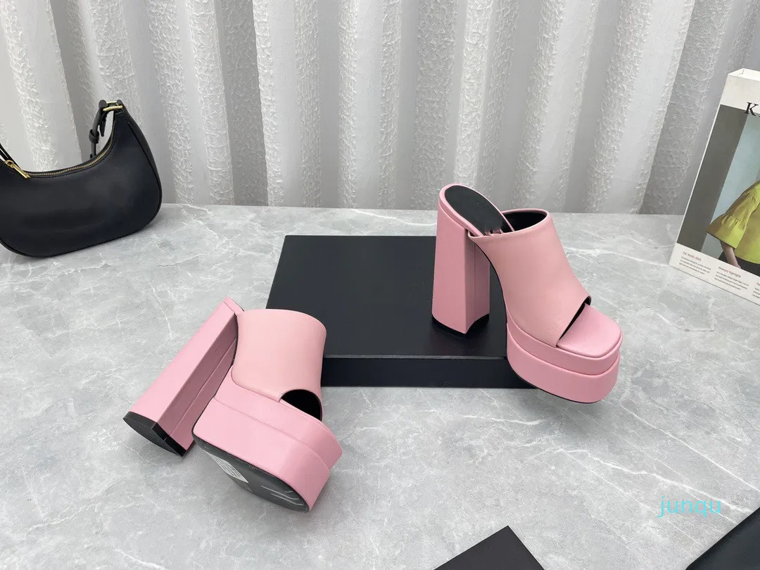 2022-Waterproof Platform Sandals Luxury Leather Heel High 15.5 cmヘッドデコレーションサイズ35-42