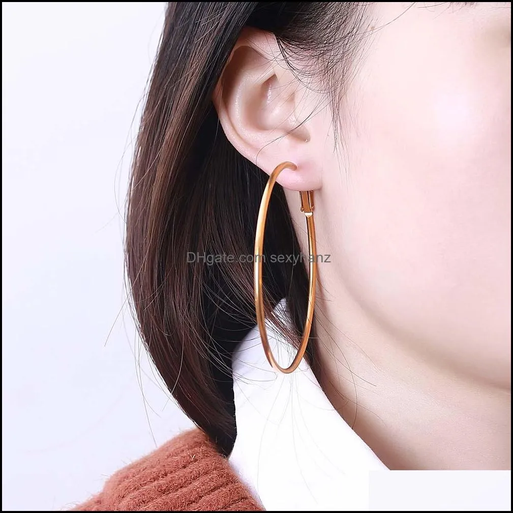 Hot Sale 40mm-80mm Big Hoop Earring New Polishing Exaggerated Hoop Ear Loop Smooth Circle For Women Girls Silver Gold Color