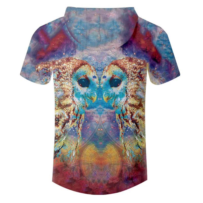 Wholesale Mens Casual Hooded T Shirt With 3D Colored Owl Print... From ...