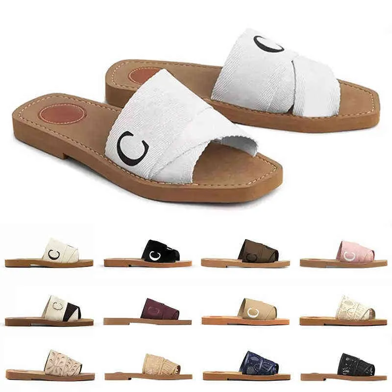 Les plus populaires Designer Canvas Slippers Femmes Woody Mules Sandales plates Rubber les glisse