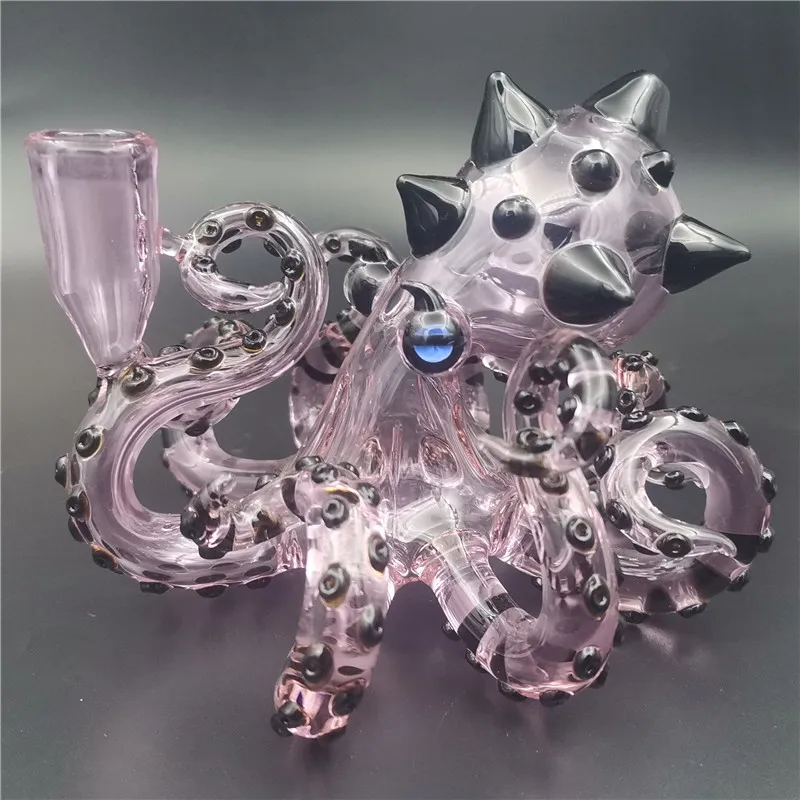 Bong à eau en verre, poulpe, Dab, plate-forme, narguilé, tuyau rose, barboteur, joint femelle de 14,4 mm