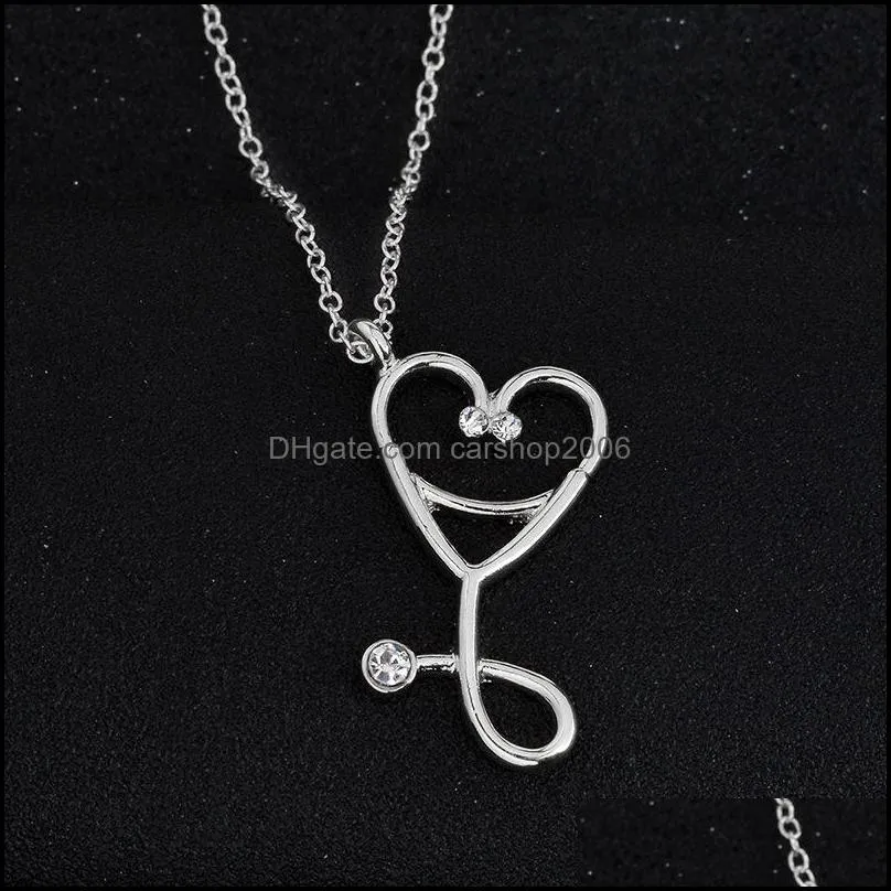 Fashion Gold Silver 2 Color Nurse Heart Love Stethoscpe Necklace For Women Nursing Jewelry Medicine Graduation Gift