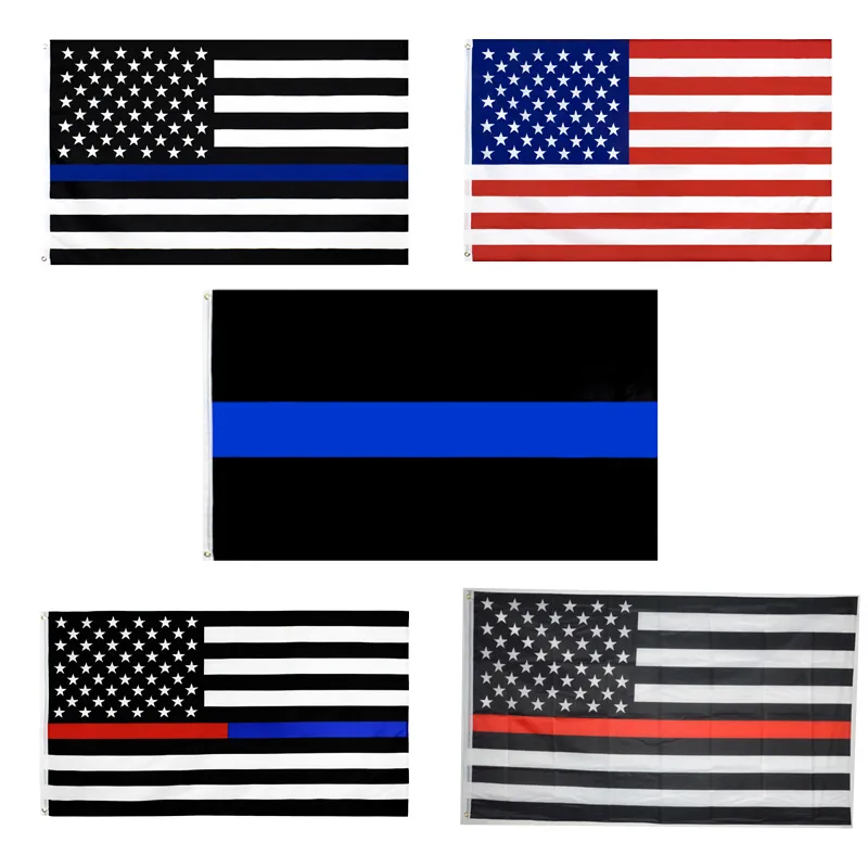 Direct factory American USA US Flags Blue Line 90x150cm 3 By 5 Foot Thin Red Line Black White And Blue With Brass Grommets