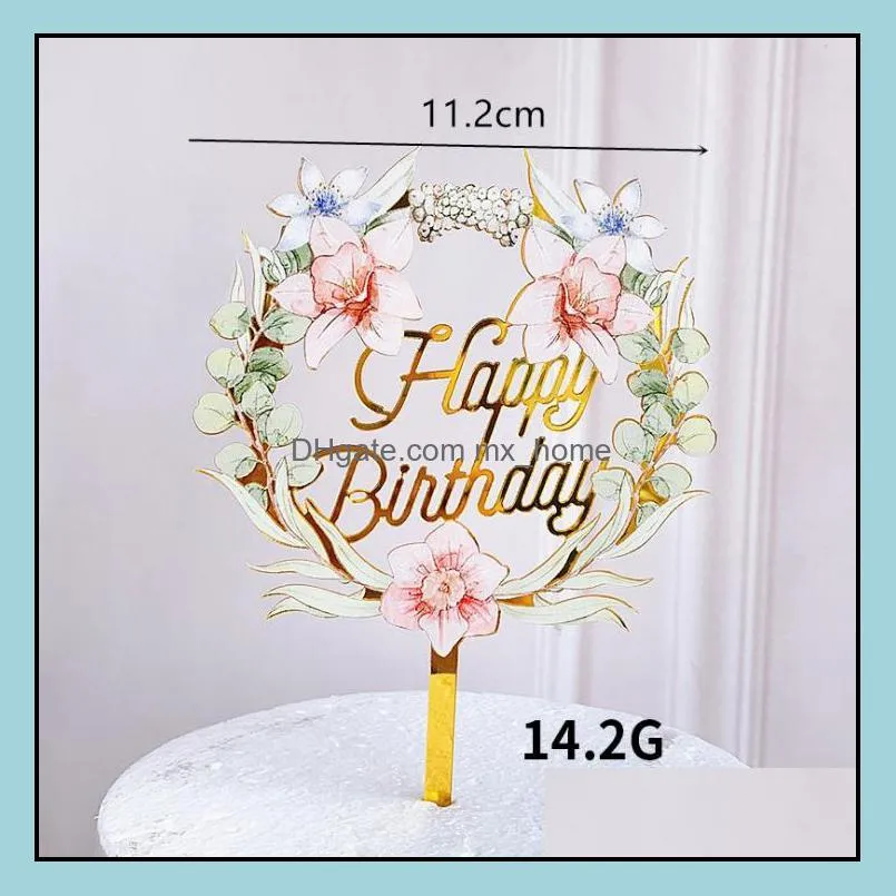 Other Event Party Supplies Festive Home Garden Cake Topper Light Flower Happy Birthday Cak Dhmcw
