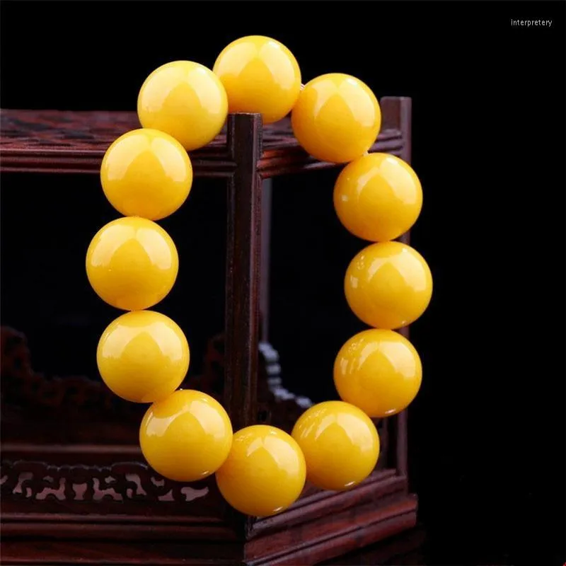 Brins de perles huile de poulet cire d'abeille jaune Bracelet de perles rondes cercle unique ambre hommes vieux rétro bouddha cadeau Inte22