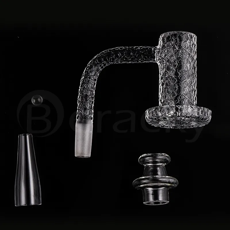 DHL Sandblasted Smoking Quartz Banger 20mmod Beveled Edge Nails Charmer Kit Carving Mönster med Cap Carb Cone 1PC Pearl For Glass Water Bongs Dab Rigs