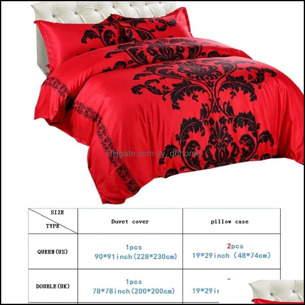 Red Bedding Set Double/Queen Size Feathers Duvet Cover White Bed Set Beautiful Bedclothes 3pcs