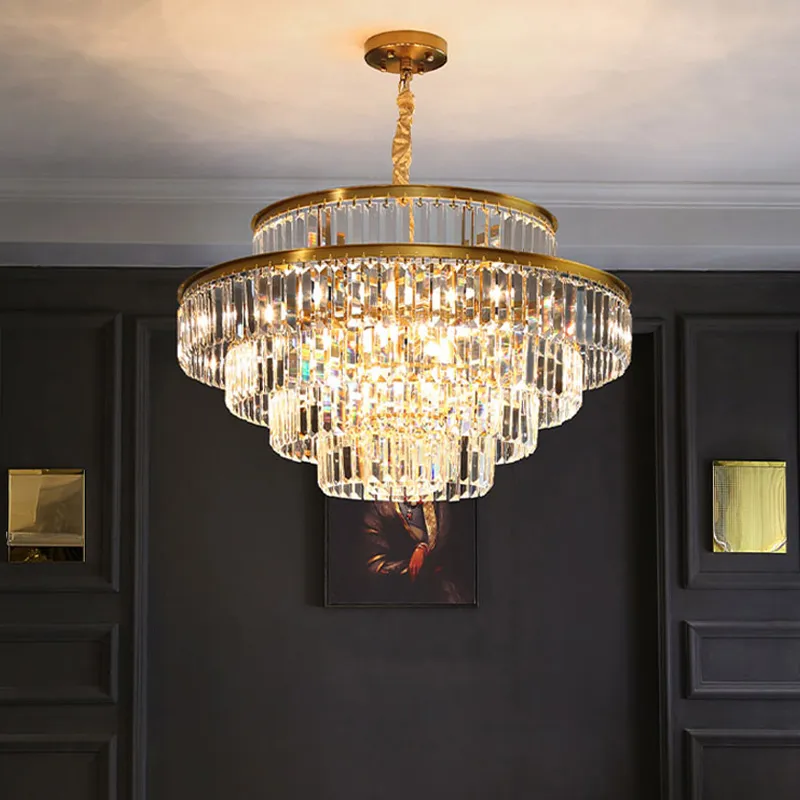 Salon lustre salles à manger chambre lampes de luxe haut de gamme atmosphère simple lumière ronde lustres en cristal de luxe
